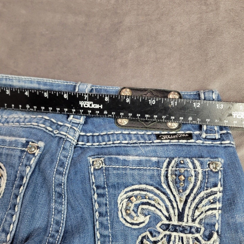 Miss Me Skinny Jeans JP5109SK-2 Blue Fleur De Lis Embellished Low Rise Womens 25 - Picture 8 of 11